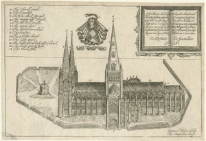 利奇菲尔德大教堂（Lichfield Cathedral）-南视图：铜版画，nd [17th cent]