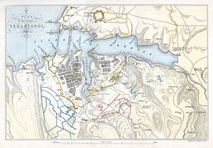地图显示塞瓦斯托波尔的围困，克里米亚战争，1854-1855年，1893年。