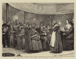 我们的伦敦穷人，在Moorgate Street Hall喝茶到七百个流浪汉和乞丐