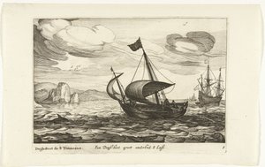 狗船
约 8 吨重的大型狗船/Dogh-Boot de 8 Tonneaux（物上标题）
荷兰船型，1627 年（系列标题）
Diverse Navires Don ton se sert dans les Provinces Unies / Icones Variarum Navium Hollandicarum quarum usus maxi