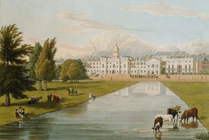 骑马卫兵和墨尔本议院的看法，采取从圣詹姆斯的公园，客栈。 1821年由Colnaghi und Co.（aquatint）