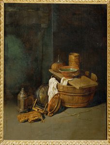 静物与家庭用具（橡木上的绘画）