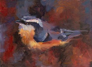 有趣的小鸟》，2023 年（油画板） 作者 罗伯塔·默里
