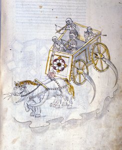 兵法：研究军事机器。 配备镰刀的坦克，插图来自工程师 Roberto Valturio（1405-1483？）的“De re Militari”