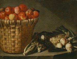 果篮、卷心菜、芥蓝和洋葱（布面油画） 作者 鲁道夫·洛迪