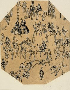 一张素描：猎犬、骑手、女士建筑元素、昆虫 作者 罗道夫·布雷斯丁