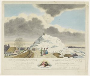 奥赫滕（Ochten）的冰山，1789 年
奈德-贝图维河畔奥赫滕的冰山；1 月 24 日在堤坝上和堤坝旁的粉末。1789 年（标题见实物） 作者 罗兰·范·艾登