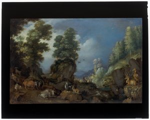 有动物的岩石景观 作者 罗兰特·雅各布斯（Roelandt Jacobsz）。储蓄
