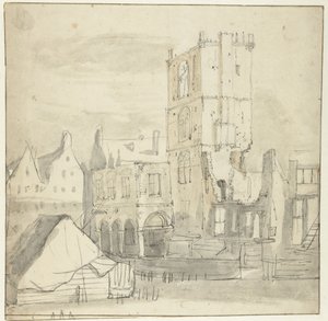 1652 年火灾后的阿姆斯特丹老市政厅遗址 作者 Roelant Roghman（归因于）