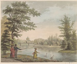 博斯十号花园，约 1825 年 瑞士桥和池塘的景观，靠近海牙博斯的房子 / Vue sur la Pont Suisse et le Vivier, 公寓 au palais au Bois - à la Haije - （物体上的标题）