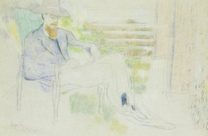 Lytton Strachey在花园里写作， 作者 罗杰·艾略特·弗莱