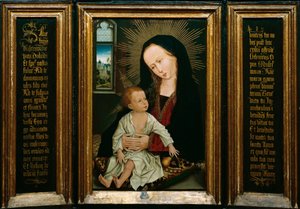Salve Regina（Salve，O Queen，天主教祈祷），代表圣母和孩子拿着梨（木头油） 作者 罗吉尔·范·德·韦登