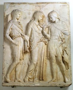 Hermes，Orpheus和Eurydice，浮雕，公元前5世纪希腊原版的罗马副本（大理石）