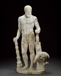 赫拉克勒斯和Erymanthian野猪（大理石）的大理石雕像 作者 Roman