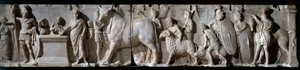 罗马艺术：Domitius Ahenobarbus的祭坛。公元前100年。祭祀马尔斯神的场景。大理石上的浮雕。太阳2.05米。巴黎，卢浮宫博物馆 作者 小说