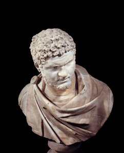 Roman art: marble bust of Caracalla (188-217), emperor from 211 to 217 AD. Sun 0,52 m Paris, Musee du Louvre 作者 小说