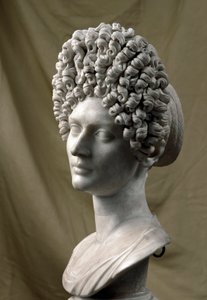 罗马艺术：弗拉维王朝时期的女士肖像。 公元 80-100 年。 大理石雕塑。 暗淡。 38 厘米。 罗马, Musei Capitolini 作者 小说