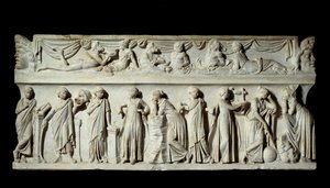 Sarcophagus des Muses：代表艺术和文学的缪斯女神。 大理石雕塑。 公元 150 年。 巴黎，卢浮宫博物馆。 作者 小说