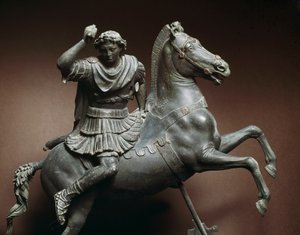 亚历山大大帝（公元前356-323年）骑马 这匹马应该是Bucephale。青铜雕塑，仿照西西尼的利西佩（公元前395-305年）的原作，那不勒斯，国家考古博物馆