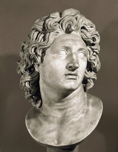 亚历山大大帝（公元前 356-323 年），马其顿国王和波斯征服者的半身像。 希腊原始大理石雕塑的罗马复制品。 卡比托利欧博物馆，罗马