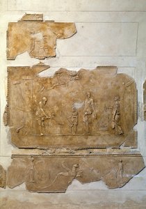 罗马艺术：狄俄尼索斯的神秘仪式：庆祝狄俄尼索斯仪式。来自法尔内西纳别墅区的低浮雕。罗马，国家罗马博物馆（O delle Terme）。 作者 罗马罗马