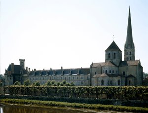 罗马式艺术：建于 11 世纪的 Saint Savin-sur-Gartempe (Saint Savin-sur-Gartempe) 大教堂的景色。 圣萨文，维也纳 作者 罗马式