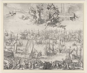 威廉三世的英国之旅，1688 年
S.K.H. 威尔赫姆-亨里克（Wilhem Henrik）撰写的《Sea Trip uyt Hellevoet Sluys by G. Ga.Prince of Orangie Erfstadh.Cap. and Adm. Gen. of De vereenigde staet / For the restoration of the constitutions, and waere Godsdienst in Engelant Sch 作者 Romeyn de Hooghe（归属于工作室）