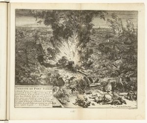 炸毁斯海尔德河上的帕尔马船桥，1585 年
Deroute du Pont Farnese（物品上的标题）
法兰德斯战争（系列标题） 作者 唐璜德莱德斯玛