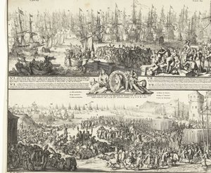 威廉三世的英国之行，1688 年
Departure of S.K.H. na England, den 11. Nov. 1688 / Aenkomst van S.K.H.D.P. van Orangie in England, den 15.
Depart de S.A.R. pour Angleterre, Le 11.No. 作者 阿尔特·德克斯。乌桑