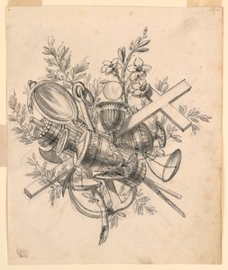 绘画，带有美德象征的奖杯，1830-1850 年 作者 罗莫洛·阿奇里·利夫拉尼