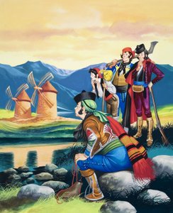 吹动风车的风帆》，插图，选自《迈克尔与勇士》（水粉画，纸本）