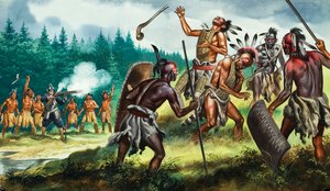 英国殖民地与易洛魁联盟作战，20 世纪（纸上水粉画）