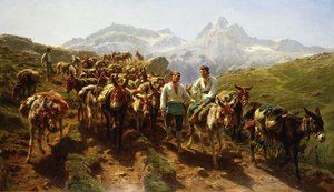 西班牙横渡比利牛斯山脉的穆勒特人，1857年 作者 粉红色的快乐