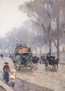 公园巷与公共汽车（水彩画） 作者 罗斯·梅纳德·巴顿