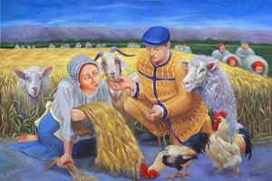 路得与大麦丰收》，2014 年（布面油画）