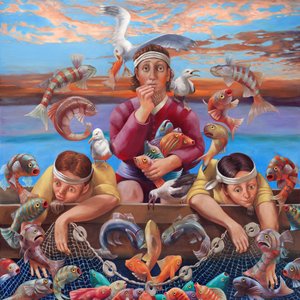 神奇的鱼群》，2019 年（布面油画） 作者 罗斯玛丽·阿德科克