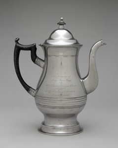 咖啡壶或茶壶，c。 1830-1870（锡，不明木材） 作者 罗斯威尔（袭击）格里森