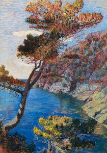 波托菲诺，由 Rubaldo Merello（1872-1922 年）绘制，布面油画，60x46 厘米。 意大利，20 世纪。