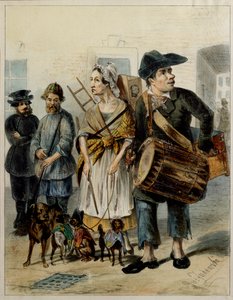 仆人带狗外出 - 鲁道夫-卡西米罗维奇-茹科夫斯基（1814-1886 年）的作品，纸上水彩和墨迹 作者 鲁道夫·卡西米罗维奇·茹科夫斯基