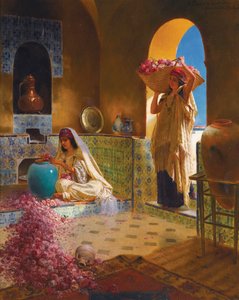 Les parfumeuses - 香水制造商 - Rudolf Ernst (1854-1932)。 木版油画尺寸：55,5x45 cm 私人收藏
