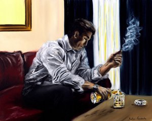 绅士的逃亡，2025 年（布面油画） 作者 鲁斯拉娜·莱万多夫斯卡