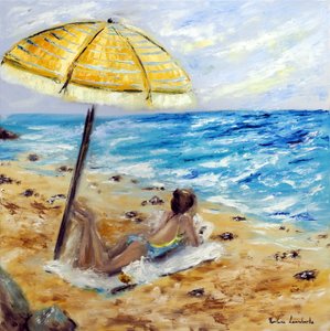 海滩日，2022 年（卡瓦纸油画） 作者 鲁斯拉娜·莱万多夫斯卡