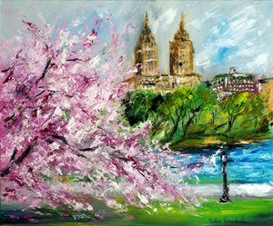 纽约中央公园的樱花，2022 年（布面油画） 作者 鲁斯拉娜·莱万多夫斯卡