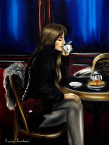 巴黎咖啡馆的女人 II》，2024 年（布面油画） 作者 鲁斯拉娜·莱万多夫斯卡