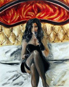 喝鸡尾酒的女人》，2023 年（布面油画） 作者 鲁斯拉娜·莱万多夫斯卡