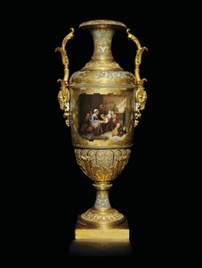 亚历山大二世的两柄瓷器和金箔花瓶，1866年B后在学校教室里作画 作者 俄语学校