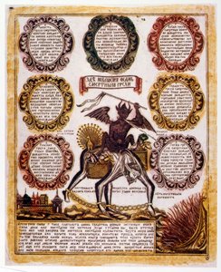 俄罗斯“七大罪”示意图。 宗教手册 c.1850（雕刻）