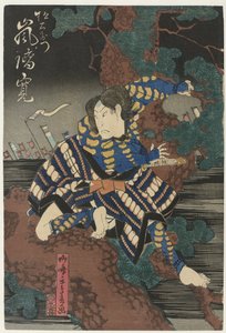 松树上光着脚的男人