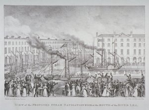 建议的蒸汽航海船坞的看法在河Lea的嘴，c.1835 作者 S.海明