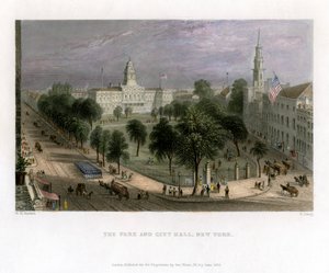美国纽约公园和市政厅，1838年。